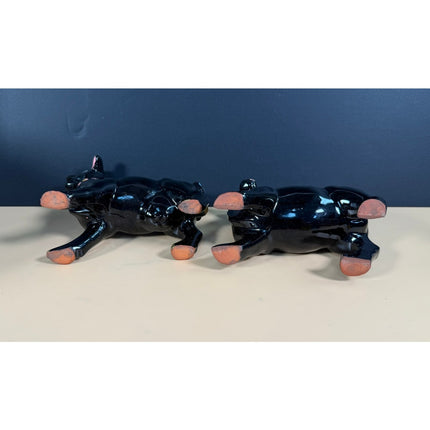Vintage Redware Cow Creamer & Sugar Set Hand Painted Pottery
