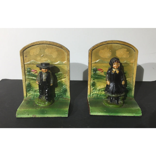 Vintage HTG John Wright Amish Cast Iron Bookends