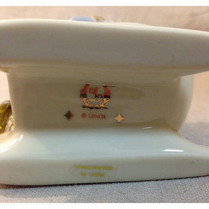 Lenox 1999 Annual Christmas Ornament Fine China w/ 24K Gold Snowman in a Sled