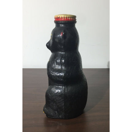 Vintage Snow Crest Bear Bank Bottle Painted Glass w/ Cap