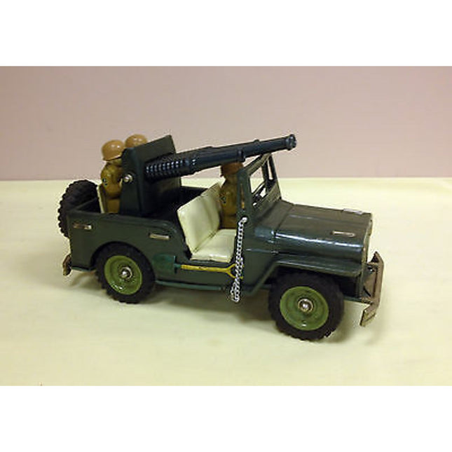 Vintage 1950s Japan Friction Anti Aircraft Jeep Tin Toy