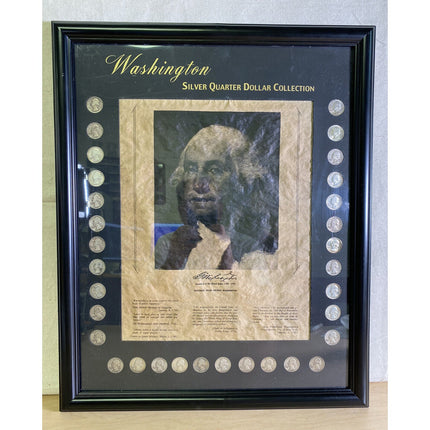 Washington State Quarter Dollar Collection – 32 Silver Coins in Framed Display