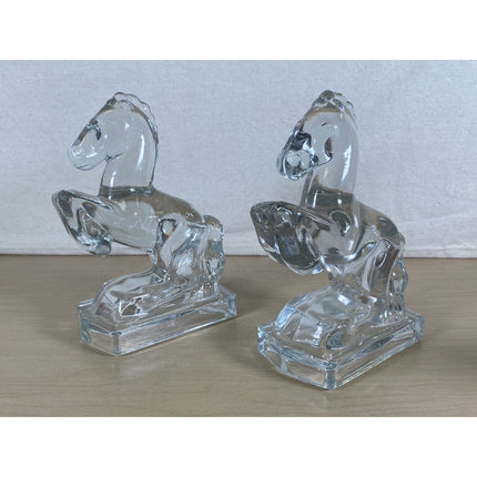 1940’s Vintage Pair LE Smith Clear Glass Rearing Horse Bookends
