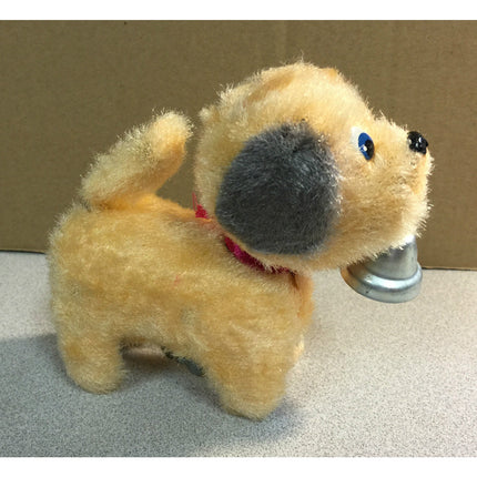 Vintage Japan Bell Ringer Pup Windup Toy 1950s–60s Working Tan & Gray