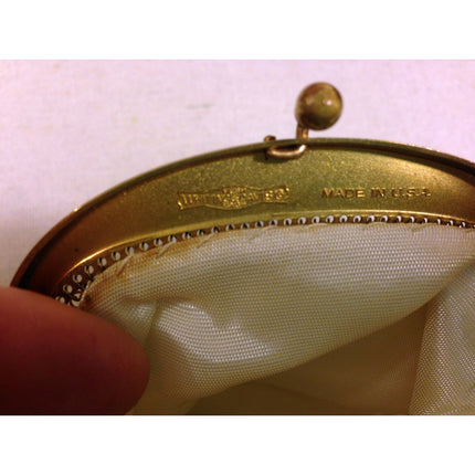 Vintage Whiting & Davis White Mesh Coin Purse Goldtone Frame w/ Wrist Strap USA