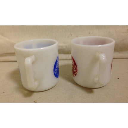 Vintage Hazel Atlas Ranger Joe Milk Glass Child's Mugs Red Blue Set of 2