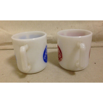 Vintage Hazel Atlas Ranger Joe Milk Glass Child’s Mugs Set of 2 – Red & Blue