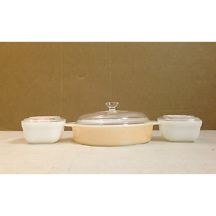 Vintage Fire King 9-Piece Light Orange / White Interior Baking Set