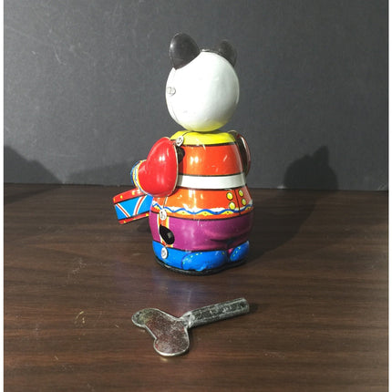 Vintage Clockwork Panda Drummer Wind Up Tin Toy NIB 3.75" China Working