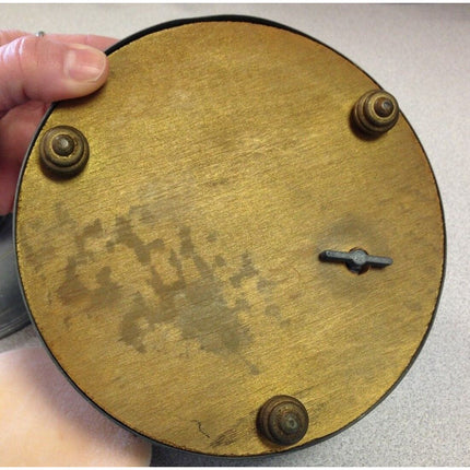 Vintage Round Metal Music Jewelry Trinket Box w/ Powder Puff