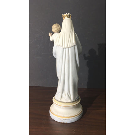 VTG 1940s Porcelain Madonna Mary with Child Figurine – Blue & White w/ Gold Trim
