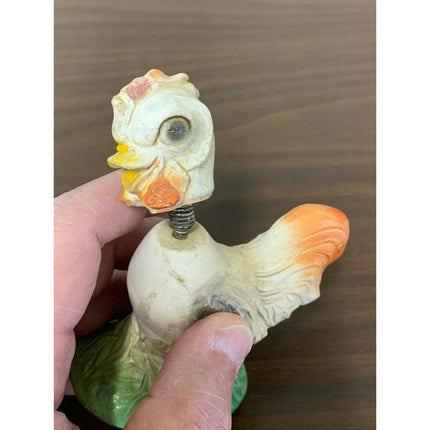 Vintage 1930s-40s Chalk Chicken Rooster Figurine with Bobbing Head