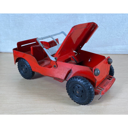 1950s Vintage Pressed Steel Red Toy Marx Lumar Willys Jeep