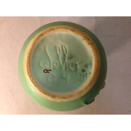 Vintage Weller Green Floral Vase – Double Handles 6.75" Mid-Century Pottery