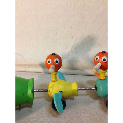 Vintage 1956 Fisher-Price Gabby Goofies Duck Family Wooden Pull Toy #770