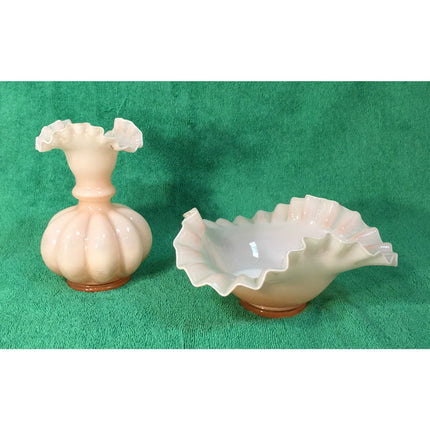 1940’s Pink Fenton Vase and Candy Dish – Vintage Glass Pair