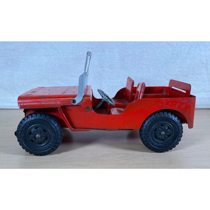 1950s Vintage Pressed Steel Red Toy Marx Lumar Willys Jeep