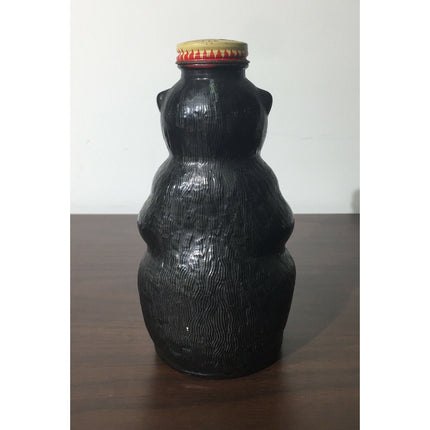 Vintage Snow Crest Bear Bank Bottle Painted Glass w/ Cap
