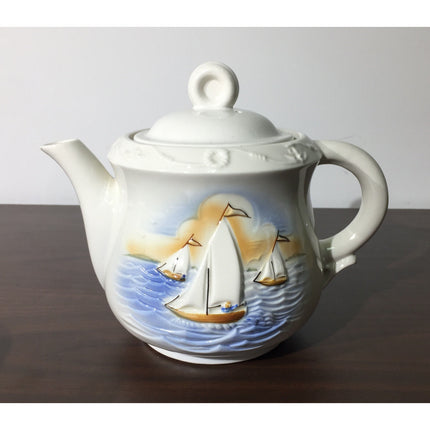 Porcelier Drip Coffee Maker w/ Sailboats Chinaware & Metal + Instructions