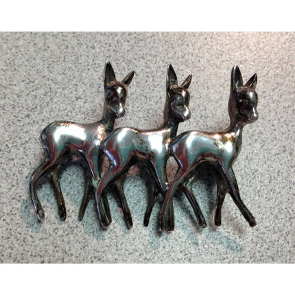 Vintage Sterling Silver "Three Deer in a Row" Brooch – 925 Pin