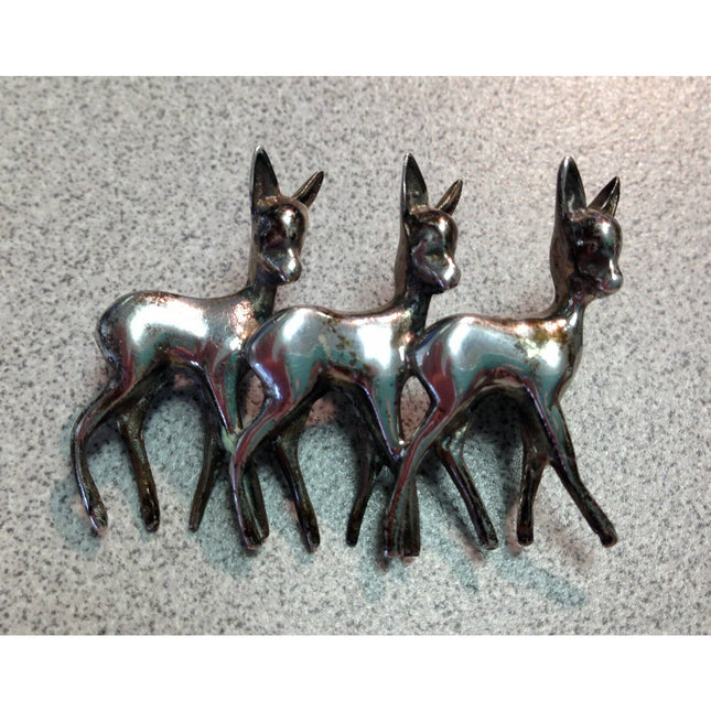 Vintage Sterling Silver "Three Deer in a Row" Brooch – 925 Pin