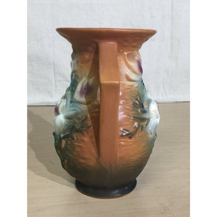 Vintage 7" Roseville Pottery Brown Magnolia Double Handle Vase Vase 90-7