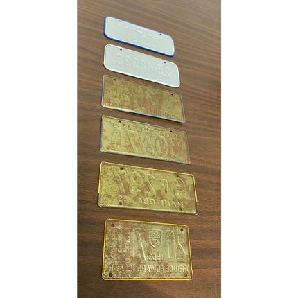 Lot of 6 Vintage Toy Bicycle License Plates – 1953 Canada & 1980s USA Metal Tags