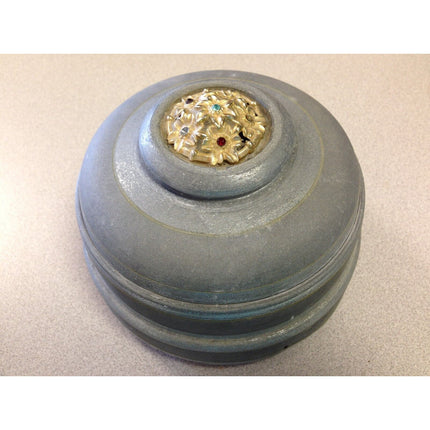 Vintage Round Metal Music Jewelry Trinket Box w/ Powder Puff