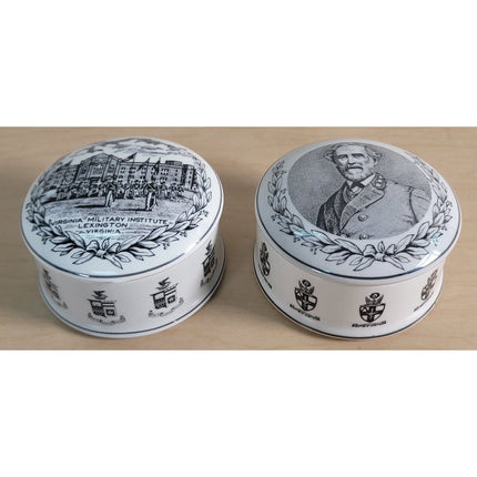 Vintage VMI Staffordshire Trinket Box Pair – Robert E. Lee & Parade Ground Scene