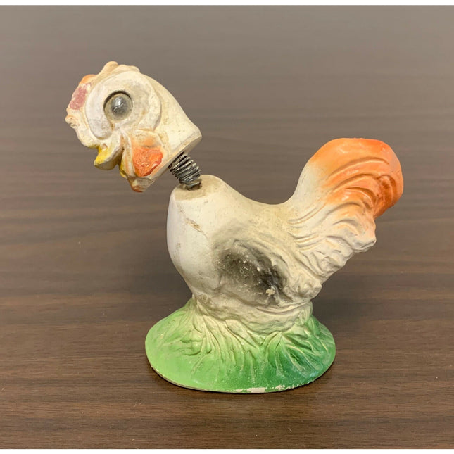 Vintage 1930s-40s Chalk Chicken Rooster Figurine with Bobbing Head