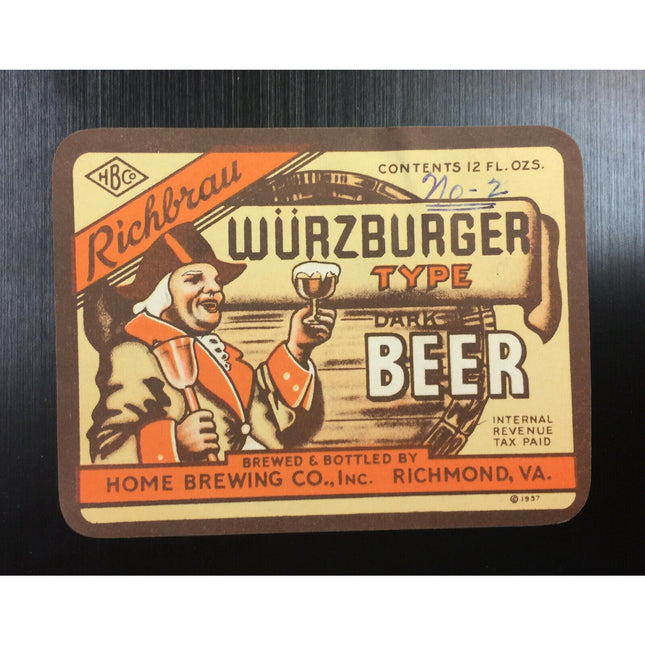 Richbrau Wurzburger Type Dark Beer Label – IRTP Early 1930s