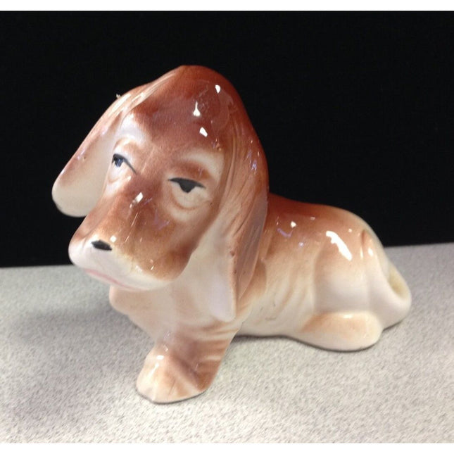 Vintage 1940s 50s Porcelain Basset Hound Dog Figurine 4.5"