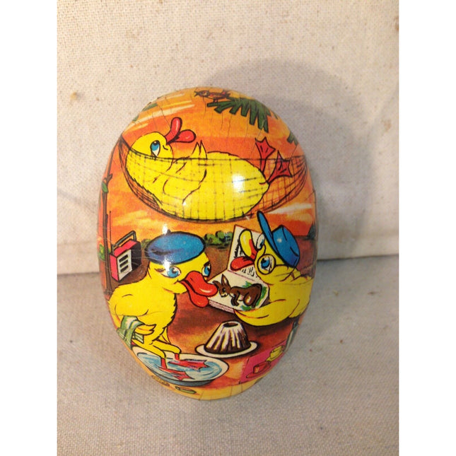 Vintage West Germany Paper Mache Candy Egg Chick Motif 4.25"