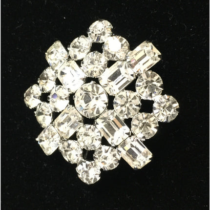 Vintage Ice Rhinestone Brooch 1.5” Unmarked Weiss Style Sparkling Pin Jewelry