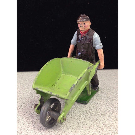 Vintage England Lead Figurine Worker with Wheelbarrow Collectible