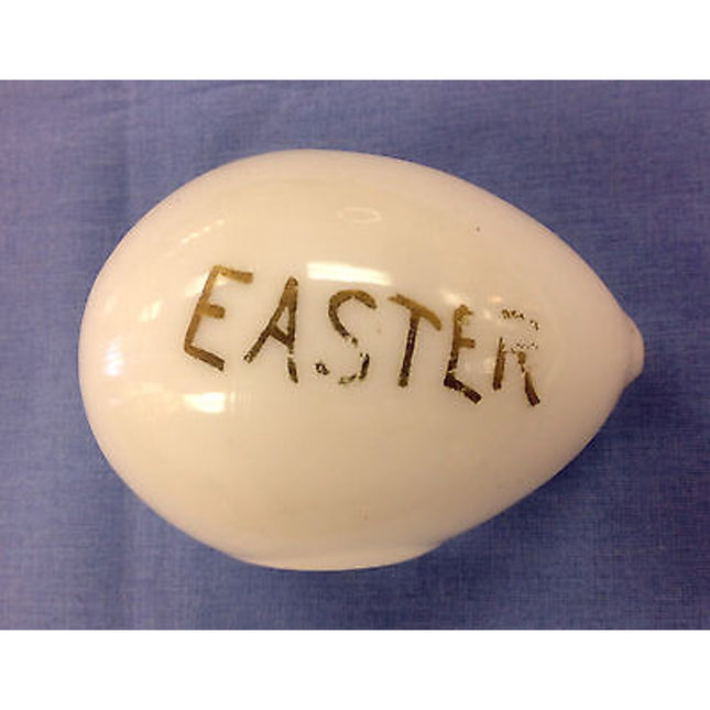 Vintage Handblown Glass Easter Egg Handpainted White w/ Gold Lettering on Base