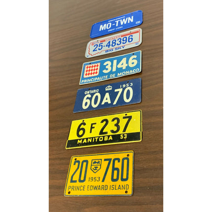 Lot of 6 Vintage Toy Bicycle License Plates – 1953 Canada & 1980s USA Metal Tags
