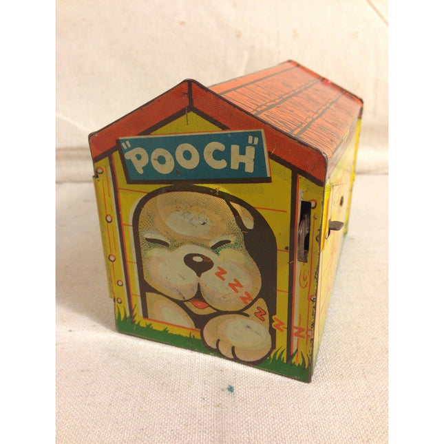 Vintage Pooch The Pop-Out Pup Tin Litho Toy Dog Pops Out 5"
