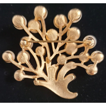 Vintage Crown Signed Trifari Gold Tone Tree of Pearls Brooch