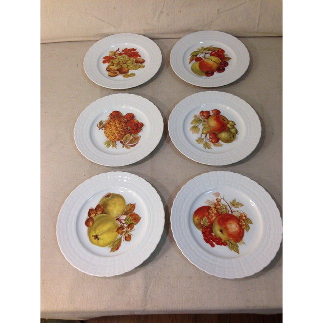 Set of 6 Hutschenreuther Fruit Plates w/ Scalloped Edges, Stickers & Original Box