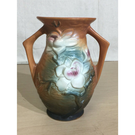 Vintage 7" Roseville Pottery Brown Magnolia Double Handle Vase Vase 90-7