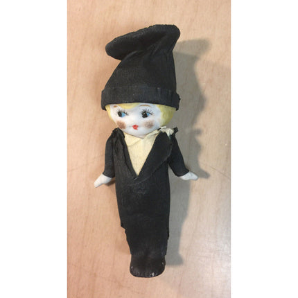 Vintage 1930s Bisque Bride & Groom 4.5" Dolls Crêpe Paper Clothes, Moveable Arms