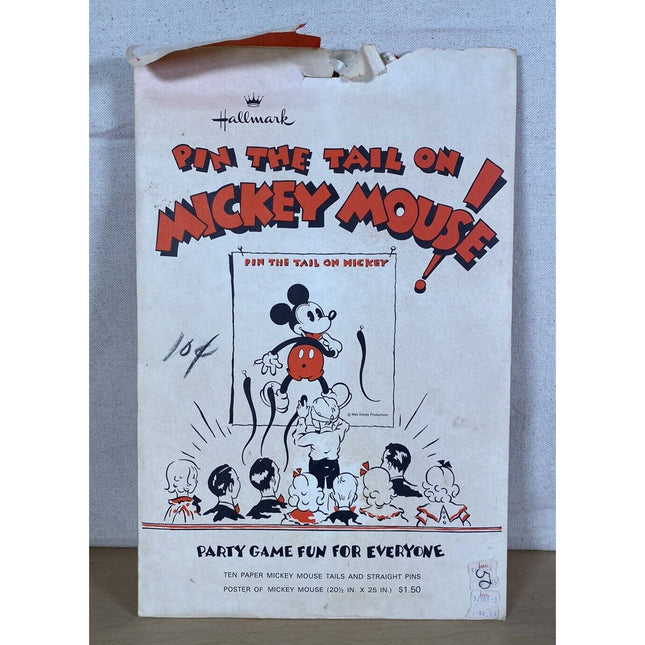 Vintage 1960s Mickey Mouse Pin the Tail Game Hallmark Disney Unused Party