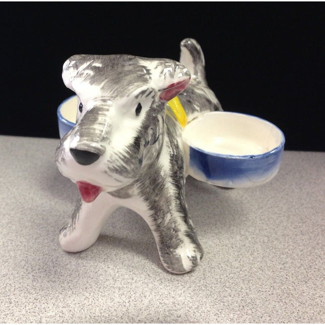 Occupied Japan Scottie Dog Porcelain Ring Holder Dual Bowls Vintage 4.5"