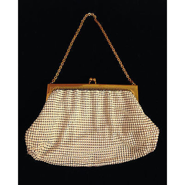 Vintage Whiting and Davis 1920s Cream & Gold Evening Bag – Mesh & Bead Design
