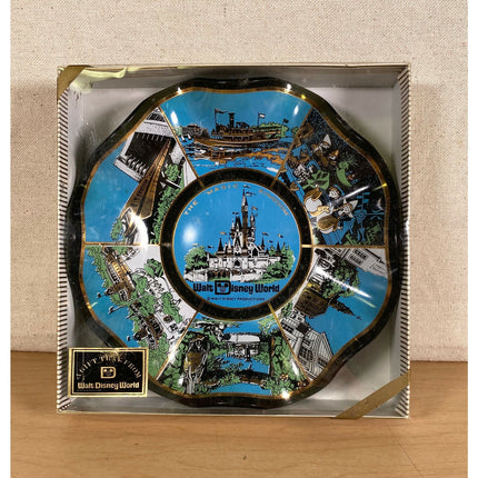 Vintage 1970s Walt Disney World Magic Kingdom Scalloped Dish Plate Sealed Box