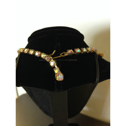 Beautiful Vintage Yellow & Amber Rhinestone Necklace