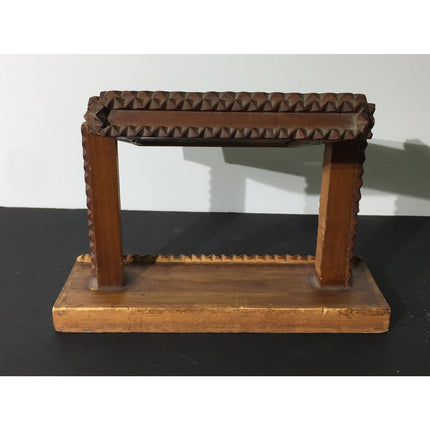 Vintage 1930s Tramp Folk Art Vanity Picture Frame –Wood & Glass, Swivels Up/Down