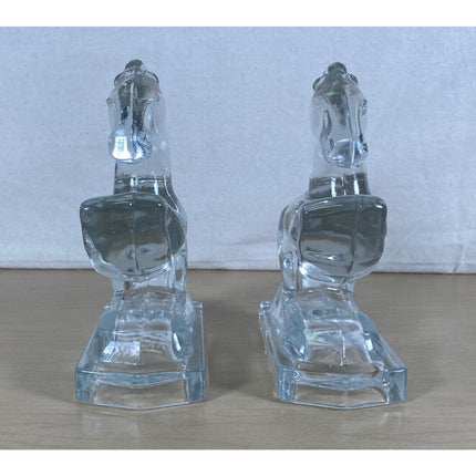 1940’s Vintage Pair LE Smith Clear Glass Rearing Horse Bookends