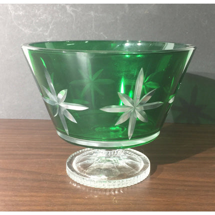 Waterford Marquis Green Glass Footed Bowl Czech Republic w/ Labels 6.75”